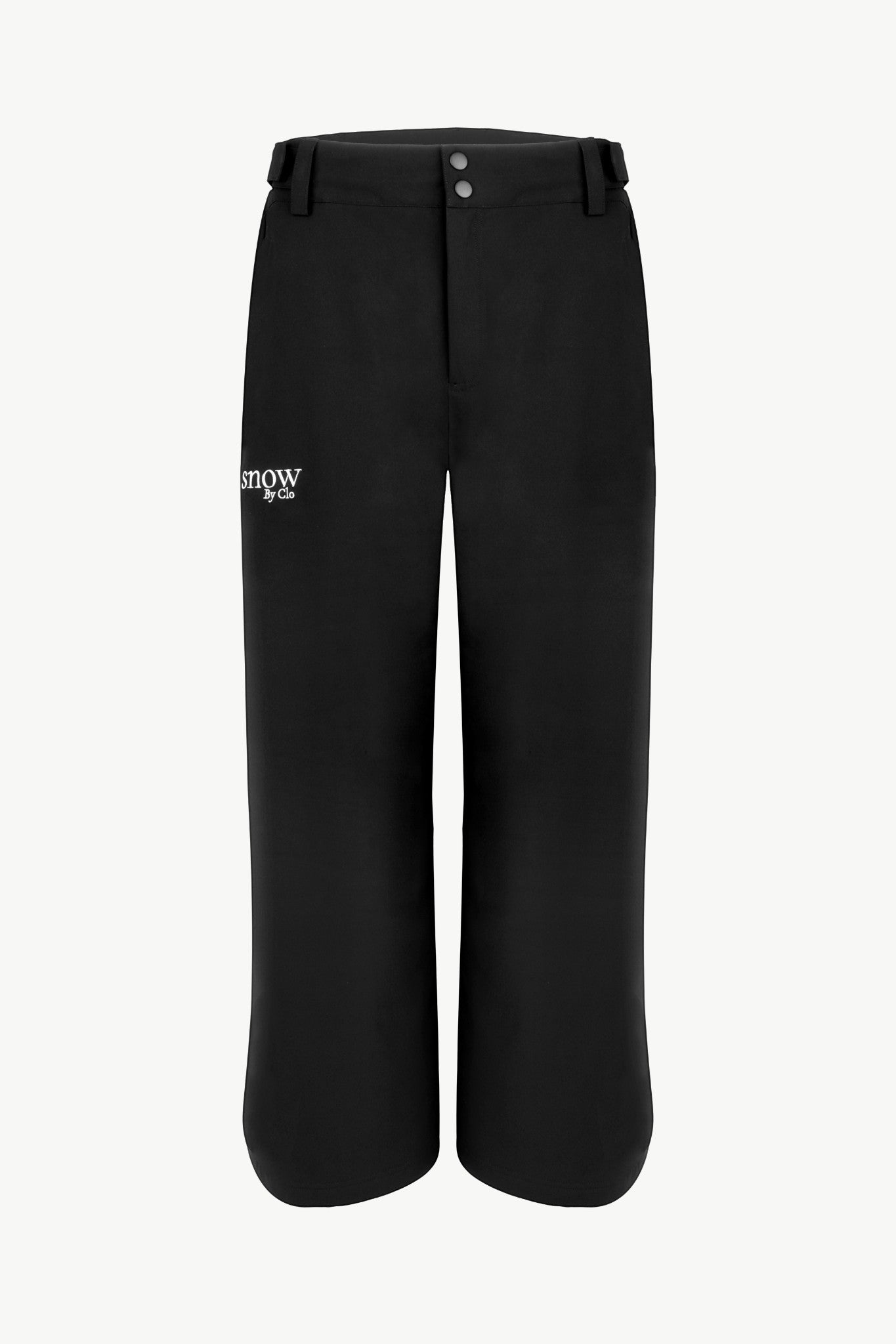 Snow by Clo Jessica high-waisted black waterproof ski pants with a petite-friendly fit and adjustable waistband.